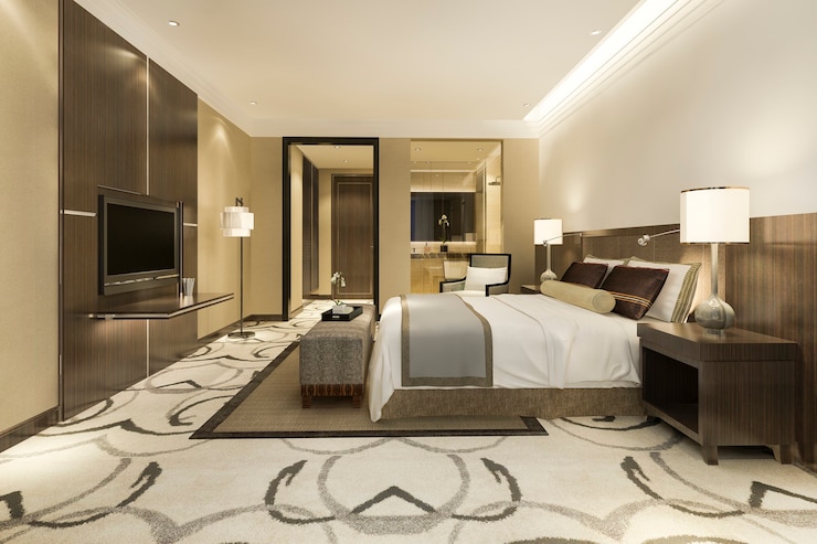 Free Photo modern luxury bedroom suite and bathroom
