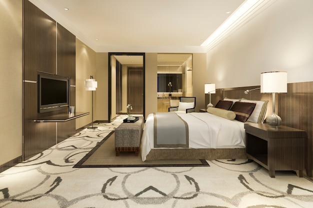 modern luxury bedroom suite and bathroom