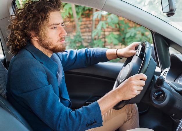 Modern man in car