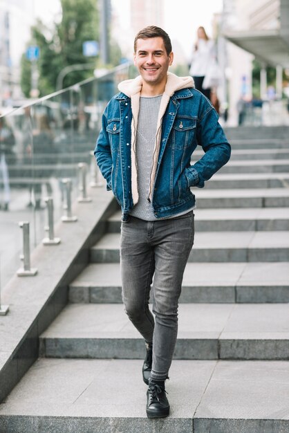 Modern man on stairs