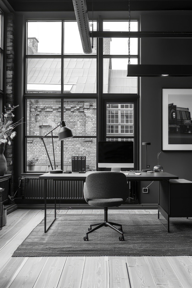Free Photo modern and minimalist office in black and white