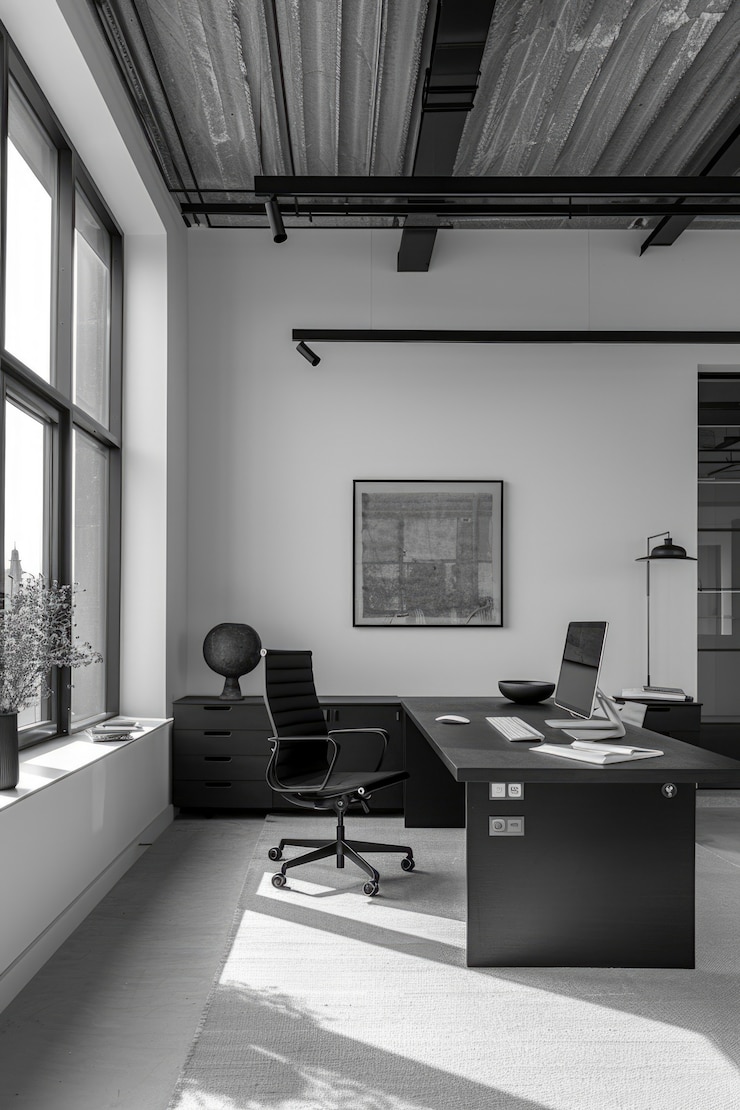 Free Photo modern and minimalist office in black and white