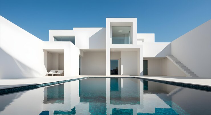 Free Photo modern minimalist villa with pool and sky reflection