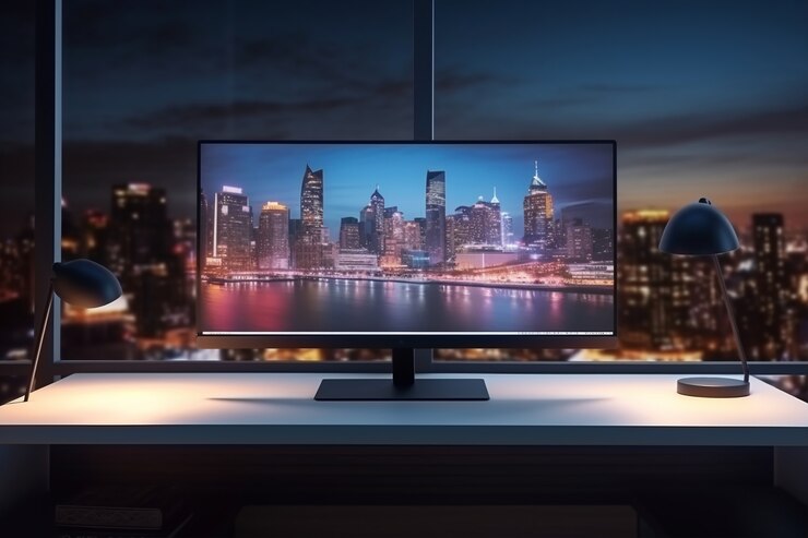 Free Photo modern monitor on elegant table