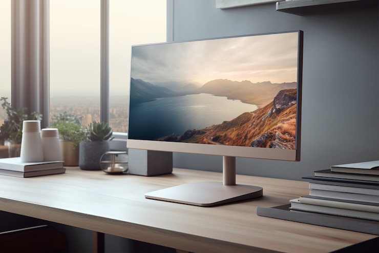 Free Photo modern monitor on elegant table