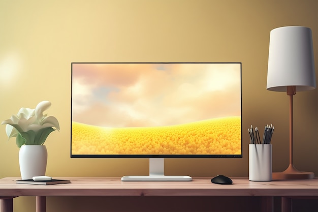 Free photo modern monitor on elegant table