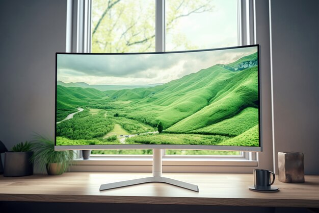 Modern monitor on elegant table