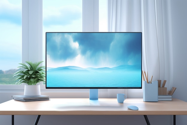 Free photo modern monitor on elegant table