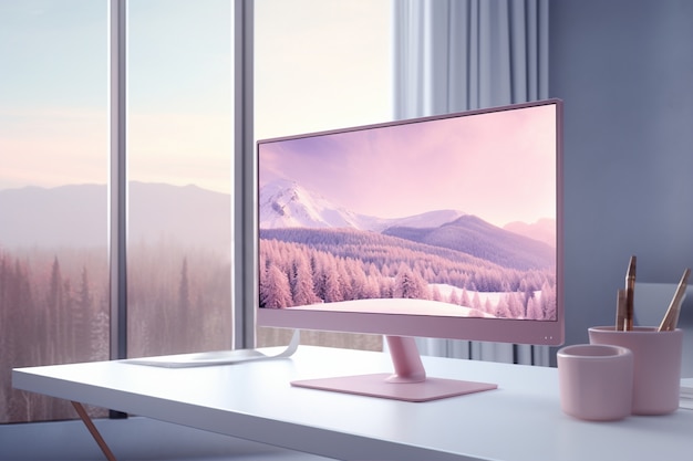 Modern monitor on elegant table