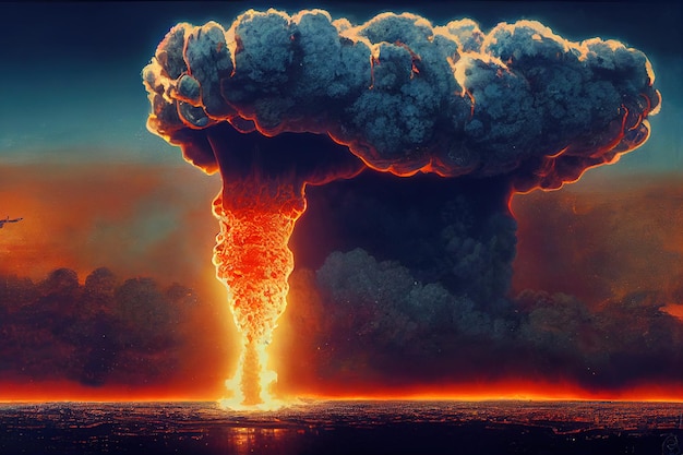 A modern nuclear bomb explosion over a small citygenerative ai