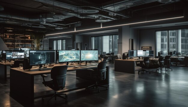 Modern office design with computer equipment inside generated by AI