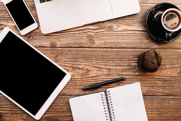 Modern office desk composition with technological device