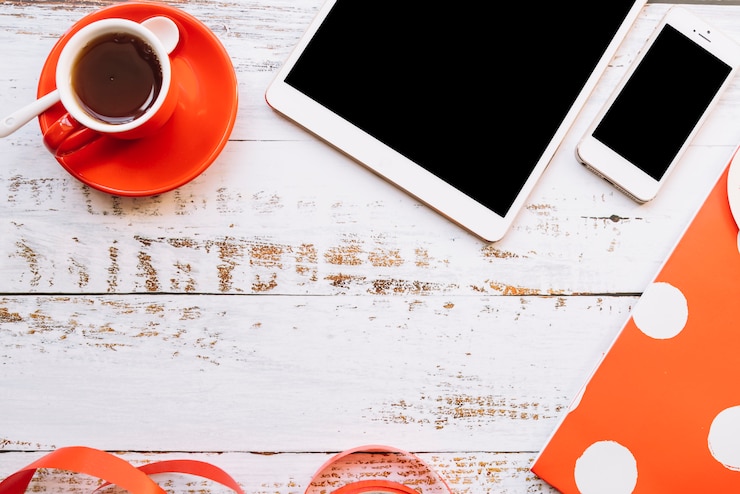 Free Photo modern office desk composition with technological device