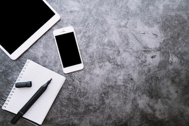 Modern office desk composition with technological device