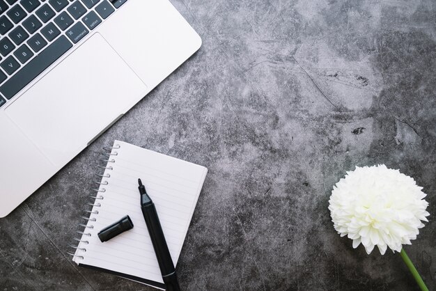 Modern office desk composition with technological device