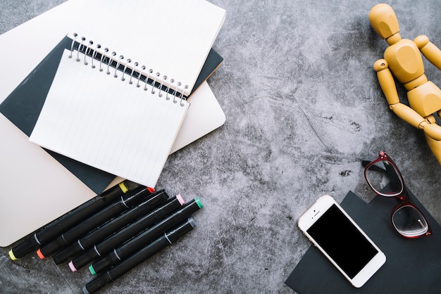 Modern office desk composition with technological device