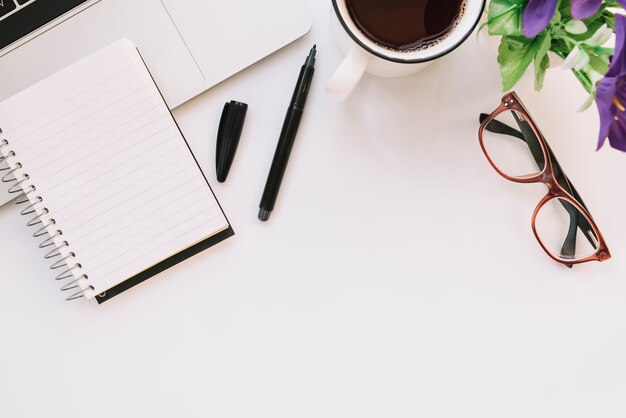 Modern office desk composition with technological device