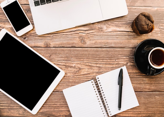 Modern office desk composition with technological device