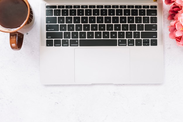 Modern office desk composition with technological device