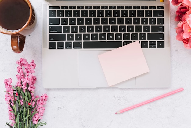 Modern office desk composition with technological device