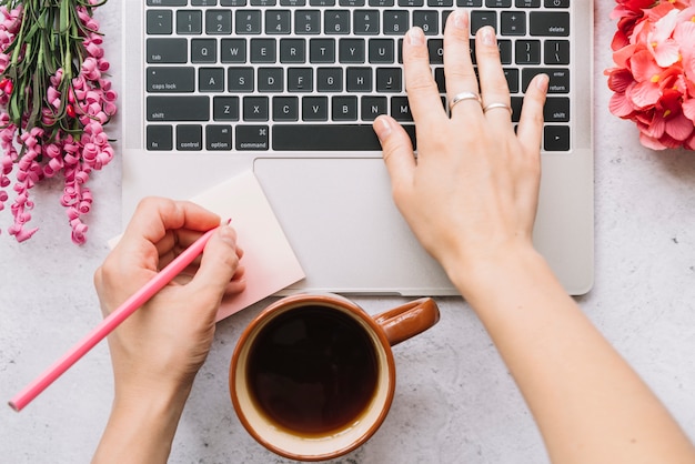 Modern office desk composition with technological device