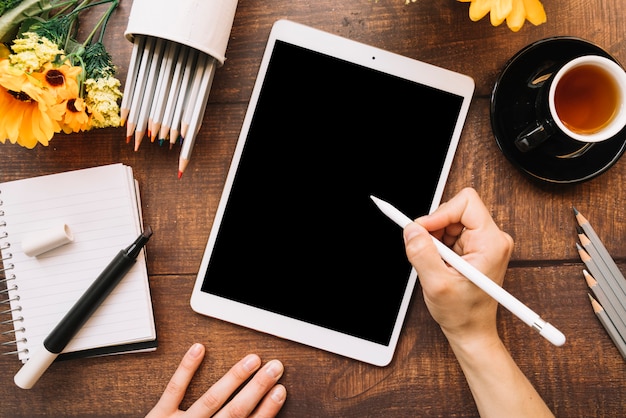 Modern office desk composition with technological device