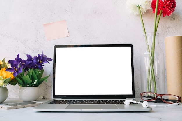 Modern office desk composition with technological device