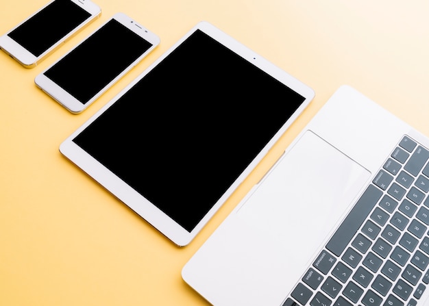 Modern office desk composition with technological device