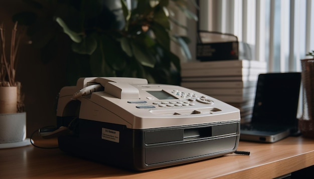 Free photo modern office equipment on wooden desk inside generated by ai