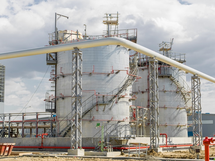 Бесплатный Фотография современный нефтяный завод на территории