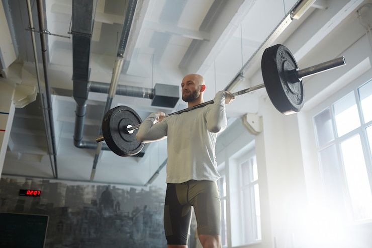 Free Photo modern powerlifter lifting barbell in gym