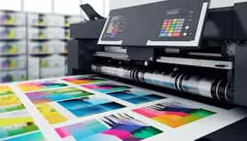 Free photo modern printing press produces multi colored printouts accurately generated by ai
