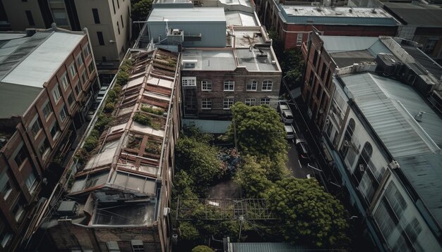 現代の高層ビルは、AI によって生成された夕暮れ時の都市生活を反映しています。