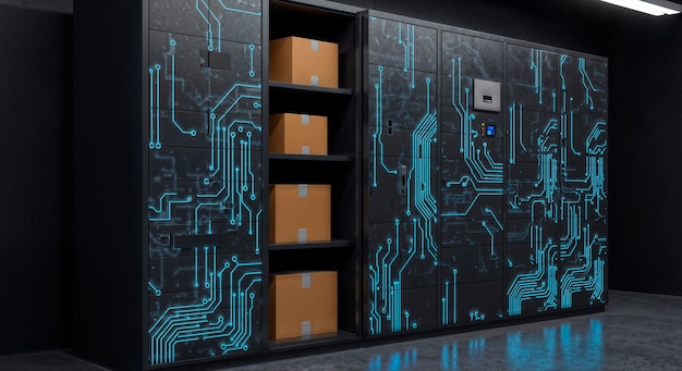 modern smart locker system with digital circuit board design