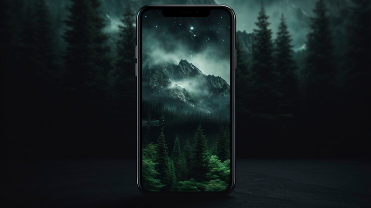 Free Photo modern smartphone with live abstract wallpaper coming out of the screen