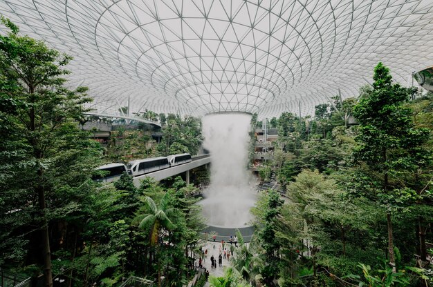 Modern structure in a botanic garden