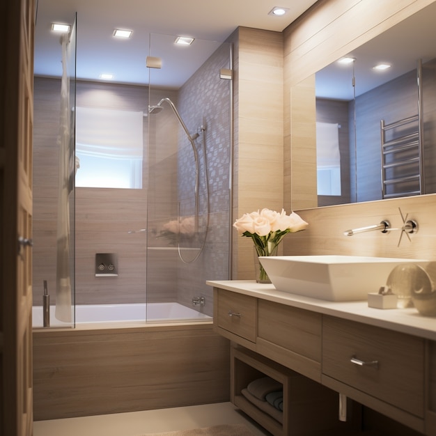 Free photo modern style small bathroom with furnishings