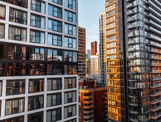 Foto gratuita edifici di vetro alti e moderni nel centro cittadino