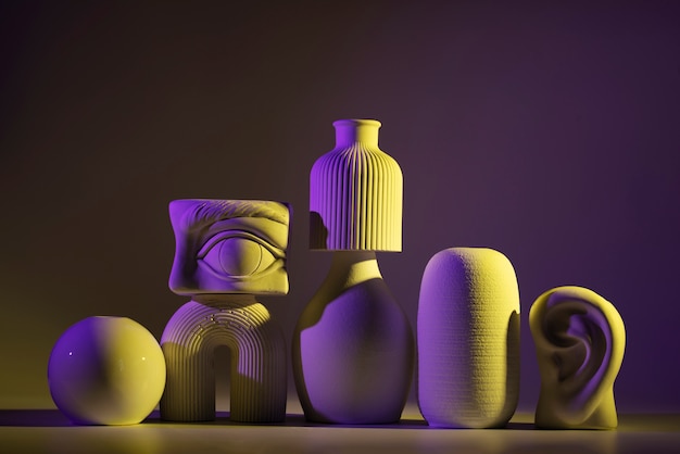 Бесплатное фото Ассортимент современных ваз с мягкой эстетикой