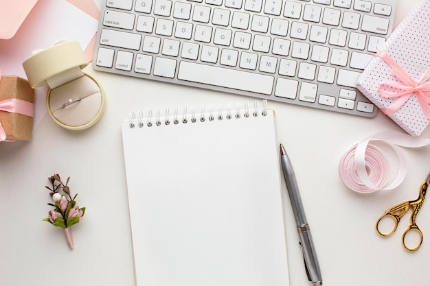 Modern wedding concept keyboard and textbook