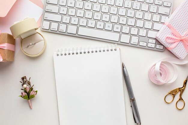 Modern wedding concept keyboard and textbook