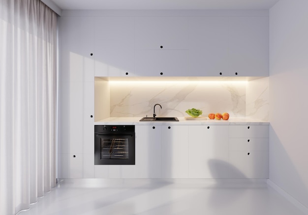 Современная белая кухонная столешница со свободным пространством