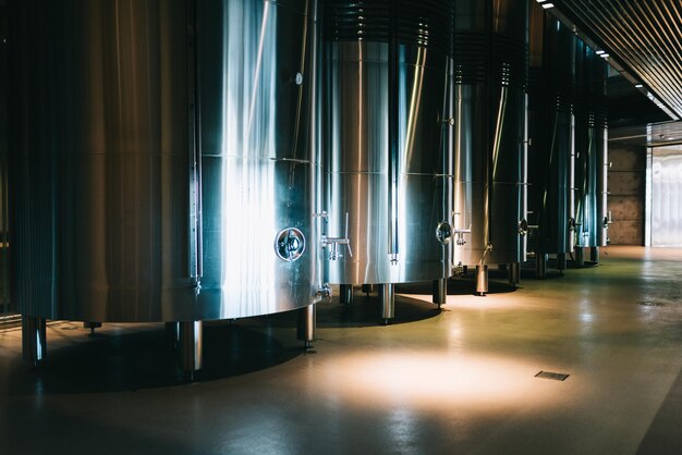 Modern winery with big steel barrels