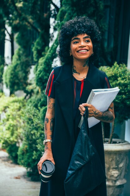 Modern woman walking on the street