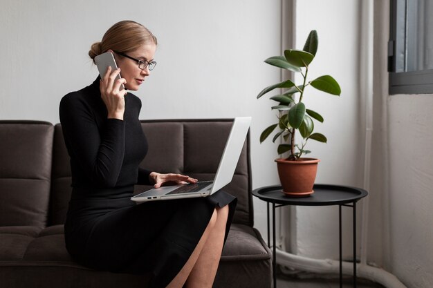 Modern woman working from home