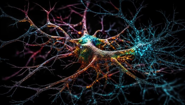 Molecular structure of cancer cell under magnification generated by AI