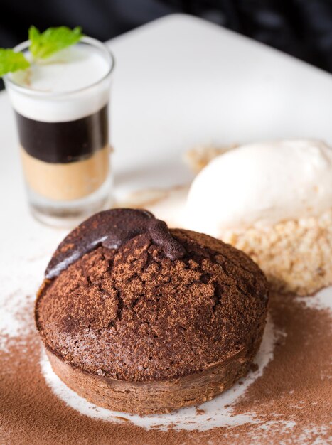 Molten chocolate cake with peanut butter shooter