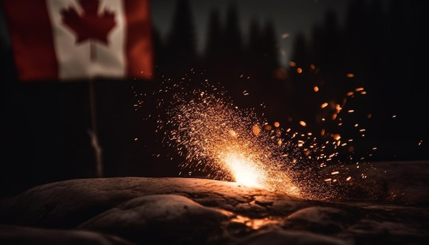 Molten metal flowing glowing in steel mill generated by AI