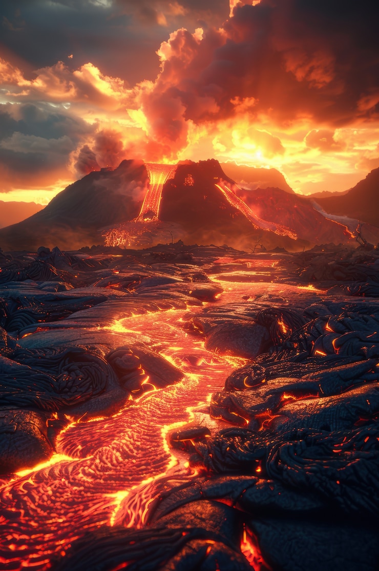 無料Photo 溶けた岩の火山噴火