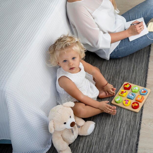 Mom and child together at home during quarantine